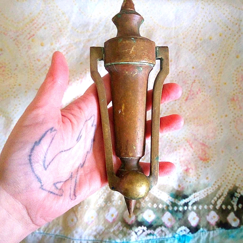 💙 Antique Brass Door Knocker Old House Parts Heavy Hardware!